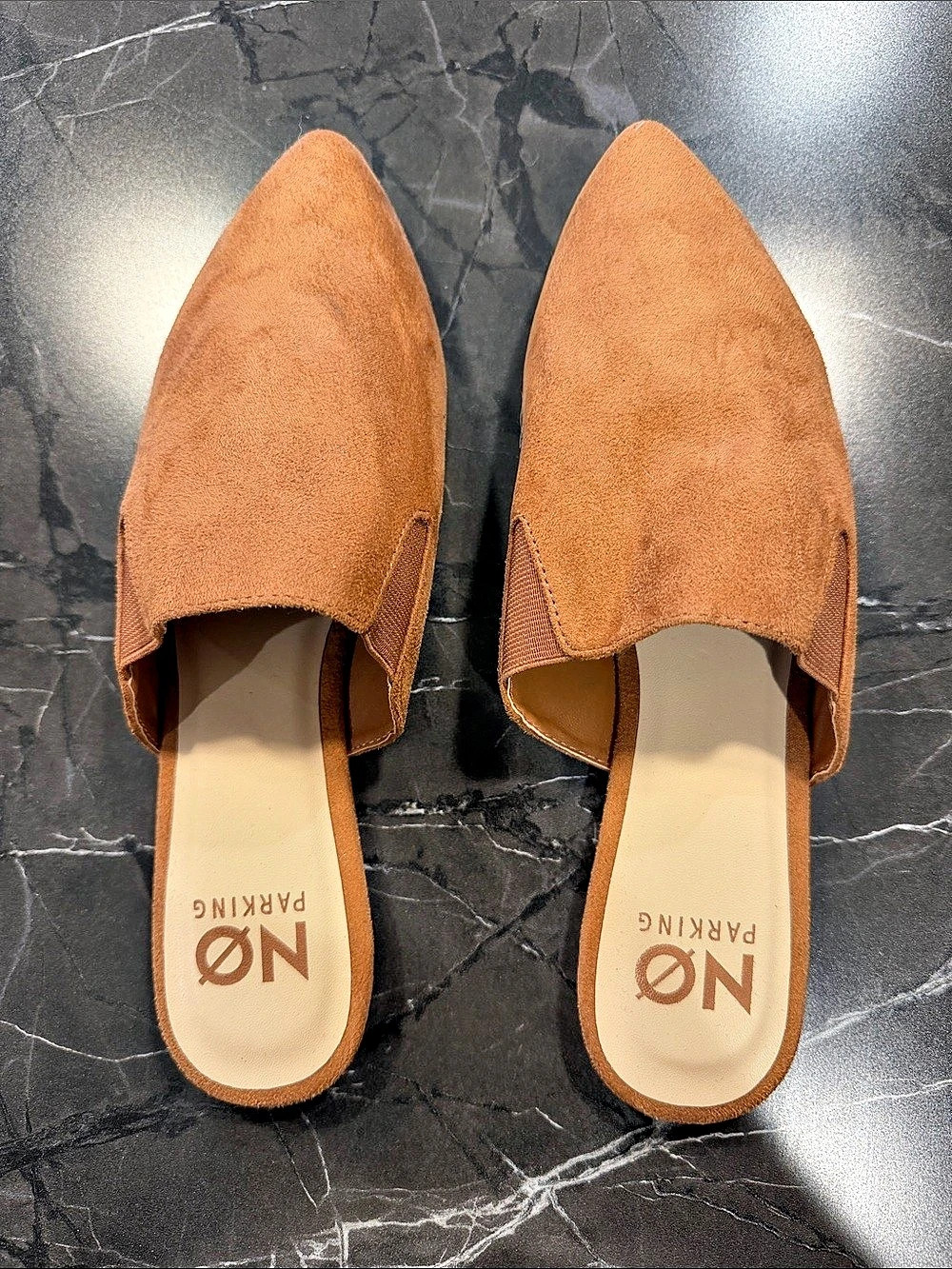NO PARKING Pointed-Toe Slip-On Mules Brown